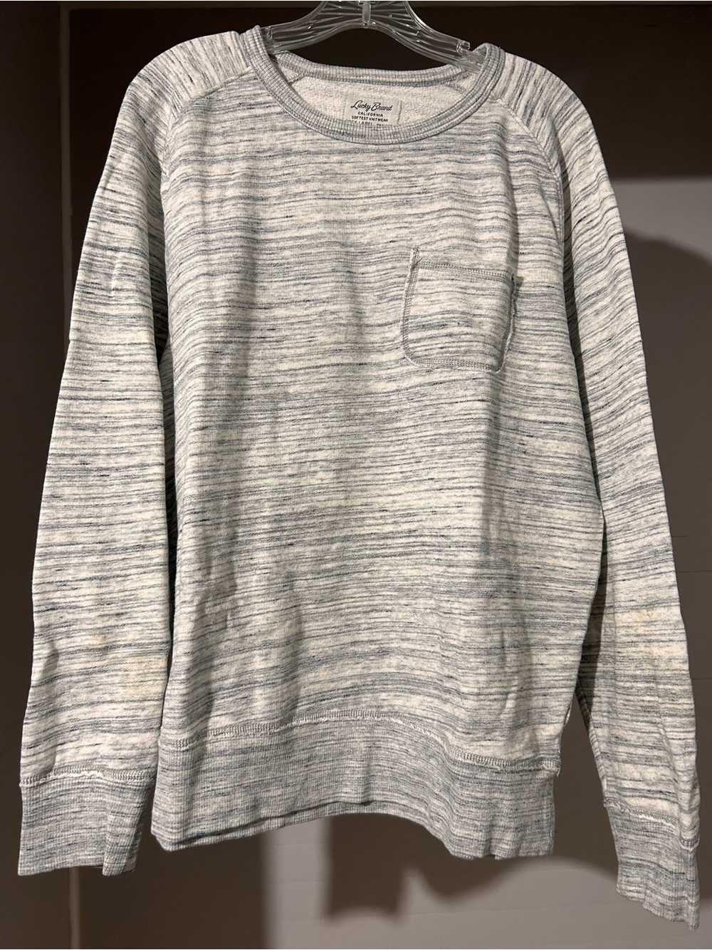 Lucky Brand Light Gray Striped Crewneck Sweater